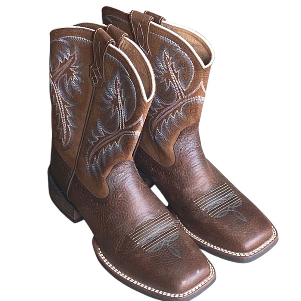 Ariat Men’s Brown Pebble Leather Square Toe Western Cowboy Boots 9D Sport